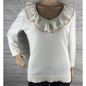 Chaps Sweater Glittery Trim Ruffled